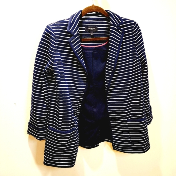 Talbots navy stripes open front blazer size S - Picture 1 of 13